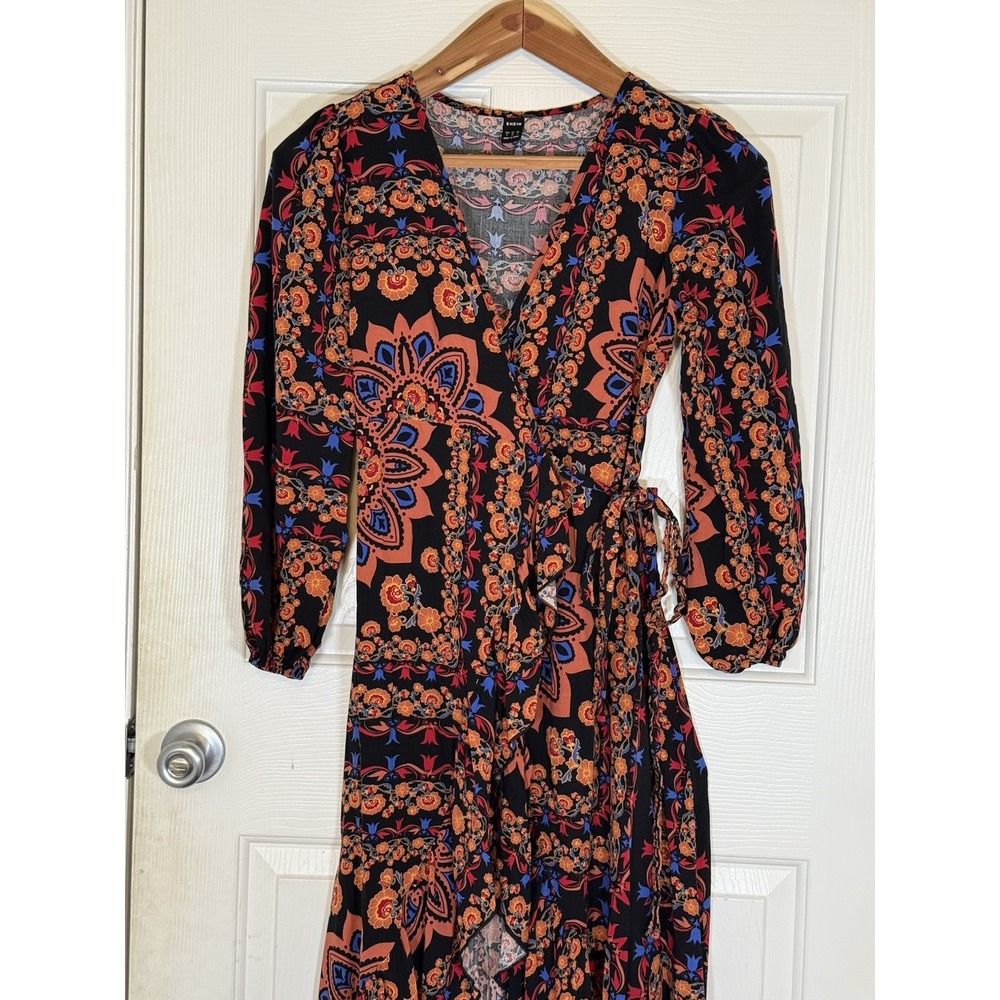 Boho Bright Colorful Maxi Wrap Dress 100% Viscose Small‎ 4 Shein Feminine Party